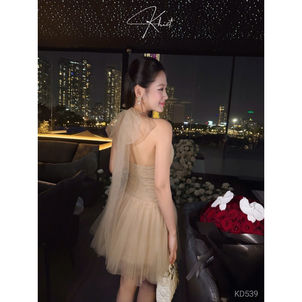 Đầm xòe cổ yếm Khiết phối lưới đính đá cao cấp, phong cách tiệc tùng sang trọng KD539 & KD539A