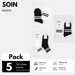 Tất Vớ Nữ Cổ Trung Sọc Kẻ Basic SOIN Thoáng Khí Mềm Mại Thấm Hút