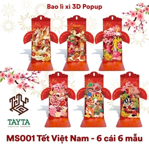 Set 6 Bao Lì Xì 2026 Popup Cao Cấp, Lì Xì Tết Bính Ngọ Hoạ Tiết 3D Độc Đáo - TAYTA