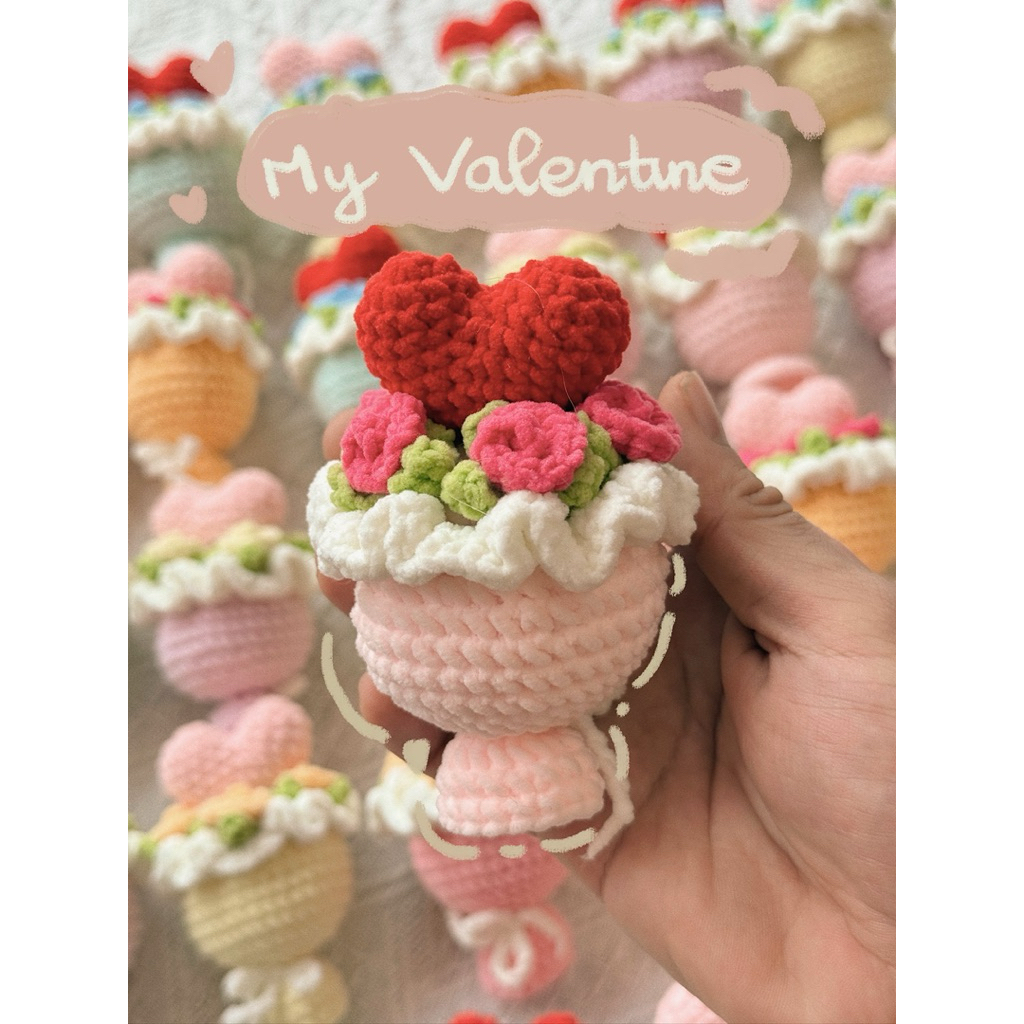 Móc Khoá Len Bó Hoa Trái Tim Tặng Tình Yêu Crush Bạn Bè Dịp Lễ Valentine Quà Tặng Kỉ Niệm Dễ Thương Handmade