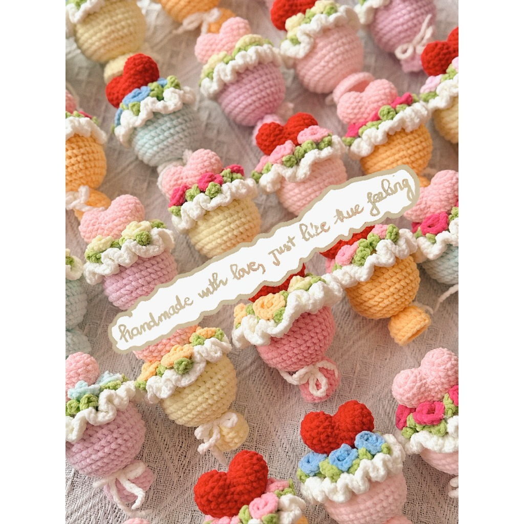 Móc Khoá Len Bó Hoa Trái Tim Tặng Tình Yêu Crush Bạn Bè Dịp Lễ Valentine Quà Tặng Kỉ Niệm Dễ Thương Handmade