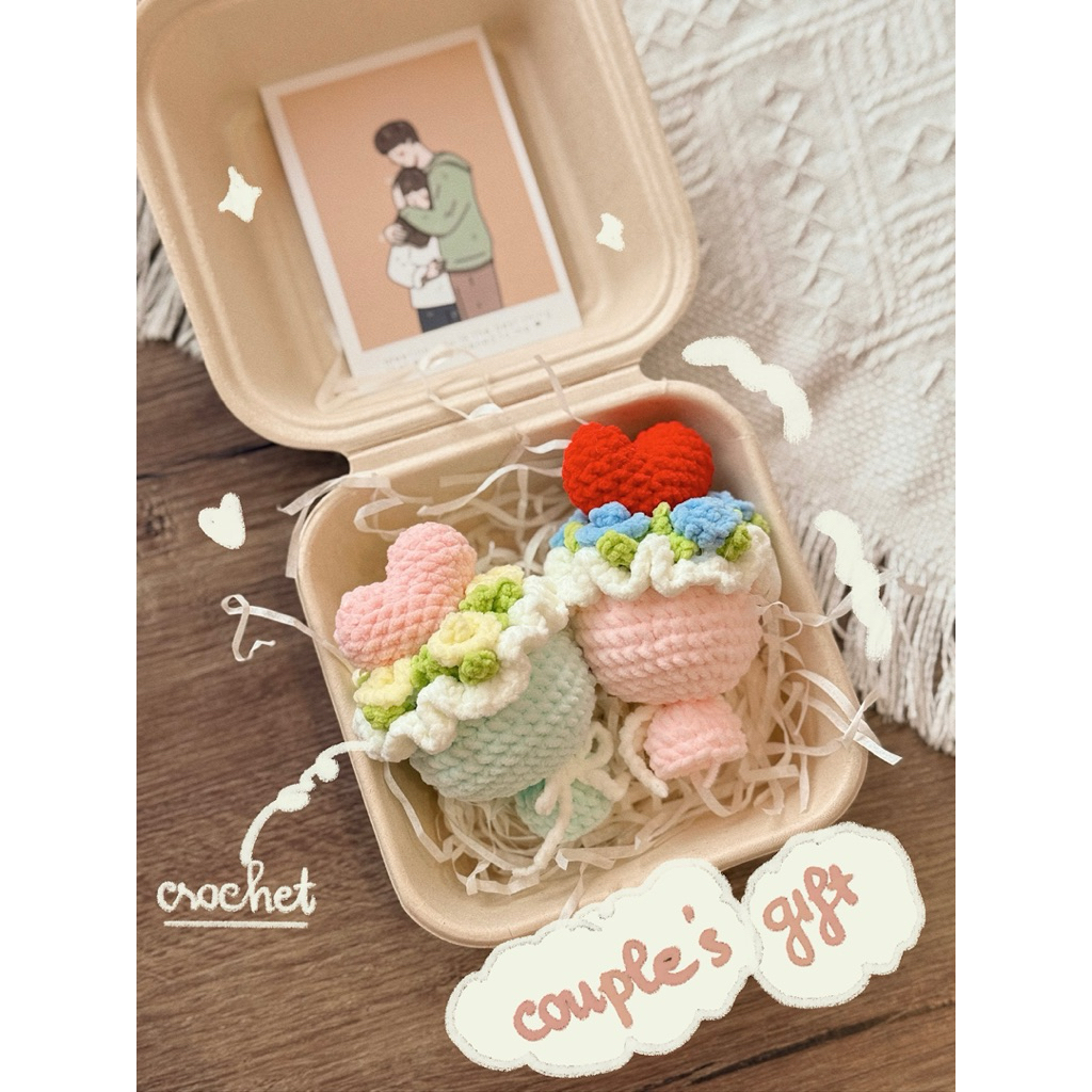 Móc Khoá Len Bó Hoa Trái Tim Tặng Tình Yêu Crush Bạn Bè Dịp Lễ Valentine Quà Tặng Kỉ Niệm Dễ Thương Handmade