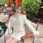 MIU.STUDIO •”Mida Set” Set áo khoác dạ trắng kem cổ nơ phối tay lông đính khuy đá + chân váy A style tiểu thư sang chảnh