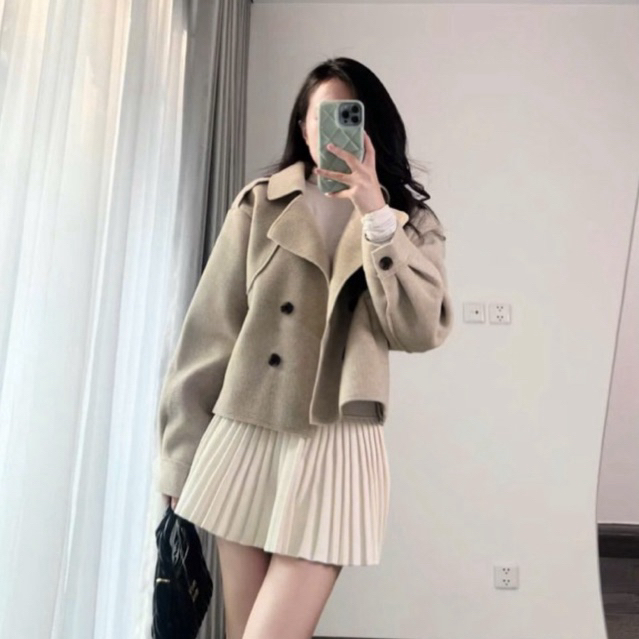 Áo khoác dạ mangto dáng lửng  MIU.STUDIO , thiết kế đính cúc kèm đai thắt eo phong cách HQ mặc mùa thu đông