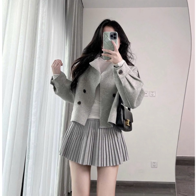 Áo khoác dạ mangto dáng lửng  MIU.STUDIO , thiết kế đính cúc kèm đai thắt eo phong cách HQ mặc mùa thu đông