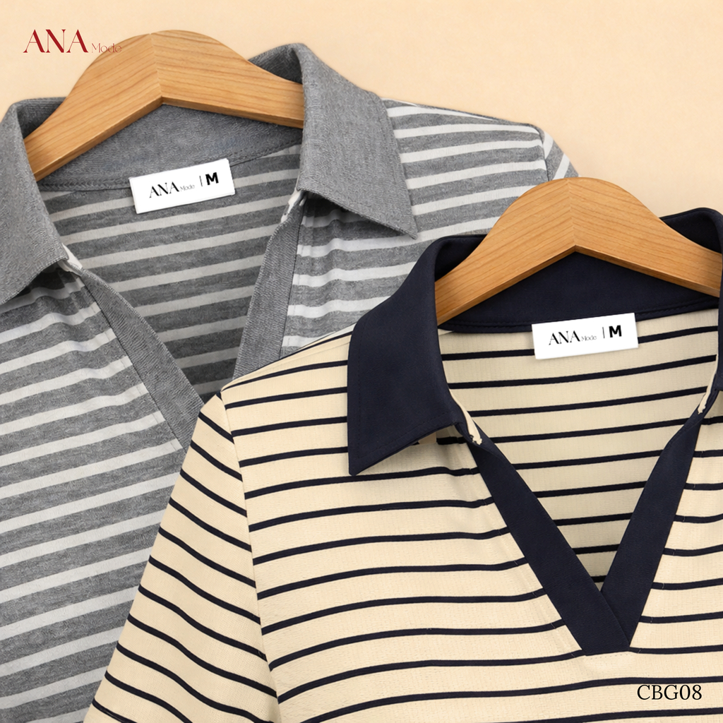 Áo Thun Sọc Ngang Trung Niên ANA Mode Chất Liệu Cotton Thanh Lịch Đi Chơi Quà Tặng Mẹ AT25CBG08
