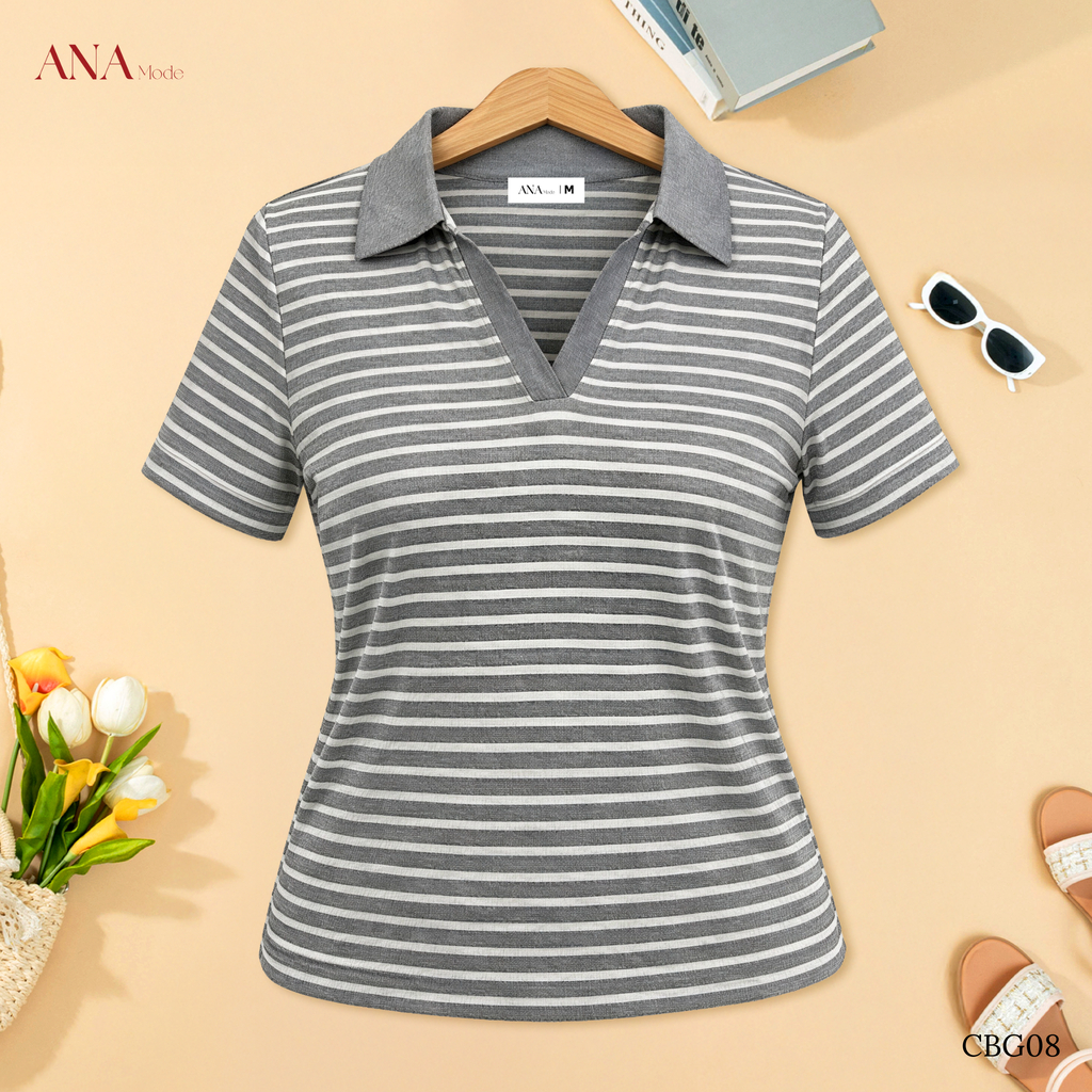 Áo Thun Sọc Ngang Trung Niên ANA Mode Chất Liệu Cotton Thanh Lịch Đi Chơi Quà Tặng Mẹ AT25CBG08