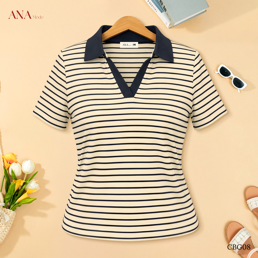 Áo Thun Sọc Ngang Trung Niên ANA Mode Chất Liệu Cotton Thanh Lịch Đi Chơi Quà Tặng Mẹ AT25CBG08