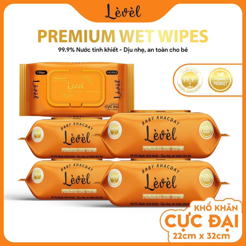 {Combo 6 Bịch} Khăn ướt LEVEL 800gr Chất Lượng Cao, Khổ Khăn Cực Đại 22cm x 32cm, Làm từ vải không dệt