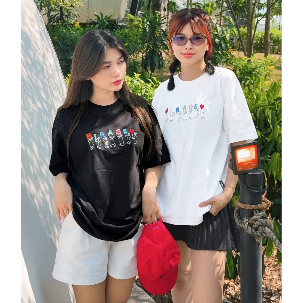 Áo Thun Mirage Thêu Chữ Màu Nghệ Thuật Chất 100% Cotton Mềm Mịn Thoáng Mát.