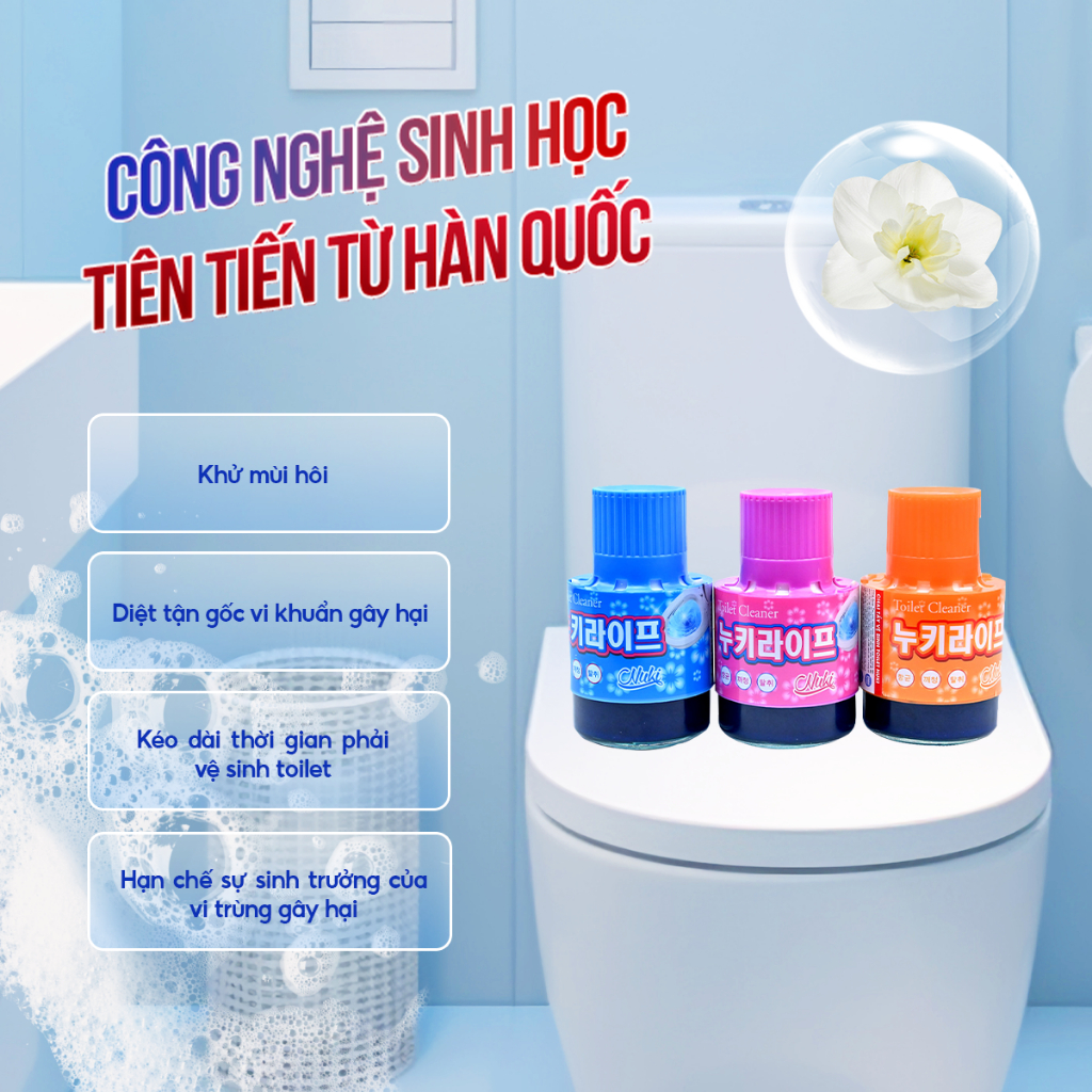 Cốc Tẩy Vệ Sinh Bồn Cầu CN Hàn Quốc Nuki 380g, Công Nghệ Độc Quyền Đánh Bay Vi Khuẩn và chống ố vàng