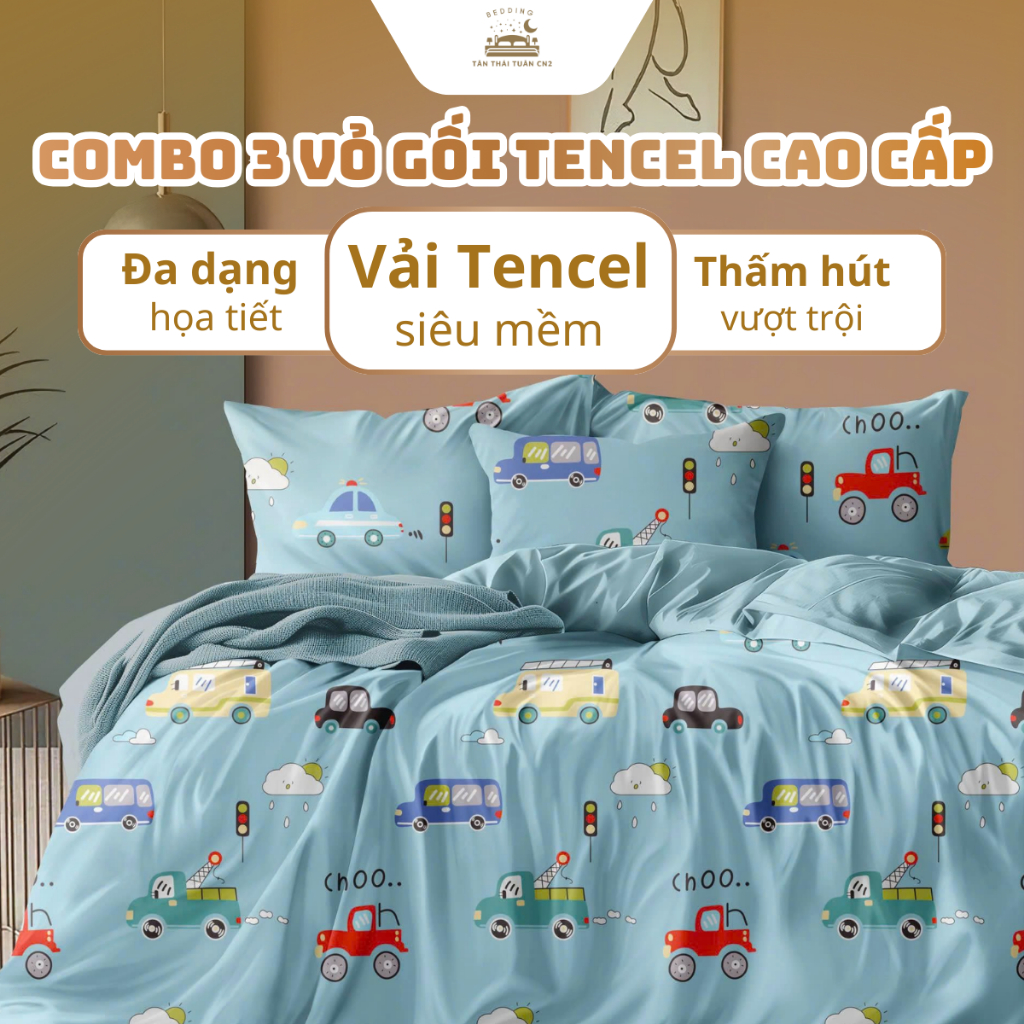 Combo vỏ gối Tencel cao cấp gồm 2 vỏ gối nằm và 1 vỏ gối ôm có dây kéo mềm mát