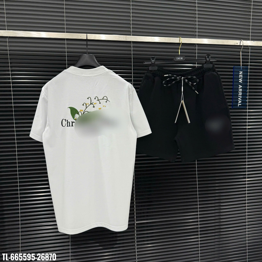 Bộ hè nam họa tiết thêu vân nổi phong cách trẻ trung from chuẩn