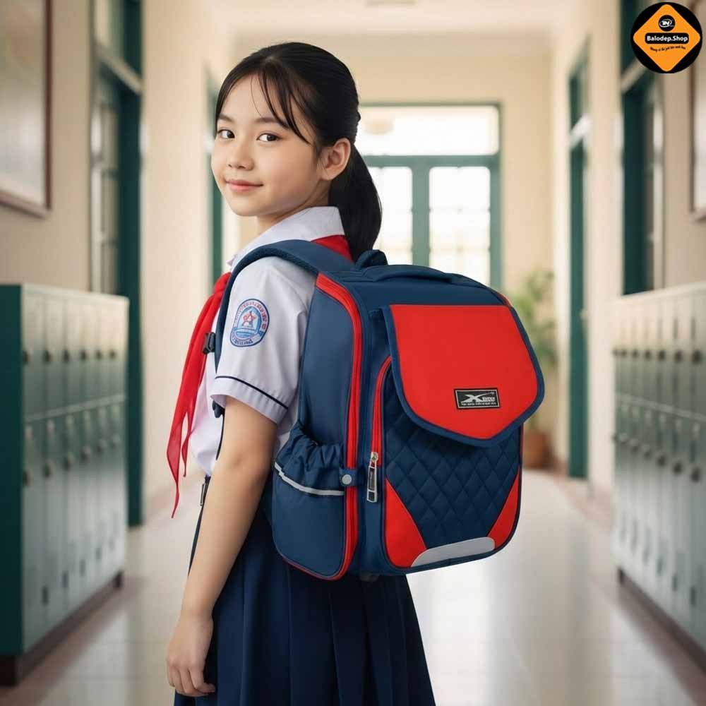 Balo Chống Gù Bé Trai Xbags XB 3106 Màu Đỏ Năng Động, Nhẹ Êm, Ngăn Mở 180°, Bảo Vệ Lưng Cho Bé!