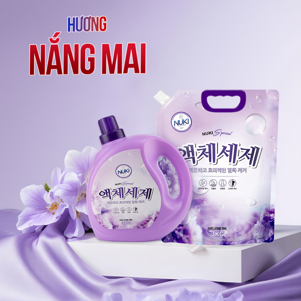 Nước Giặt Xả CN Hàn Quốc Nuki Special 3kg Hương Nắng Mai Thơm Dịu Nhẹ, Mềm Vải Không Gây Kích Ứng