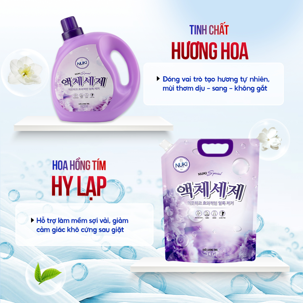 Nước Giặt Xả CN Hàn Quốc Nuki Special 3kg Hương Nắng Mai Thơm Dịu Nhẹ, Mềm Vải Không Gây Kích Ứng