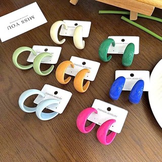 Bông tai kỳ nghỉ acrylic hình chữ C lớn thiết kế Âu Mỹ nhiều màu bóng hoặc lì, bông tai đi biển