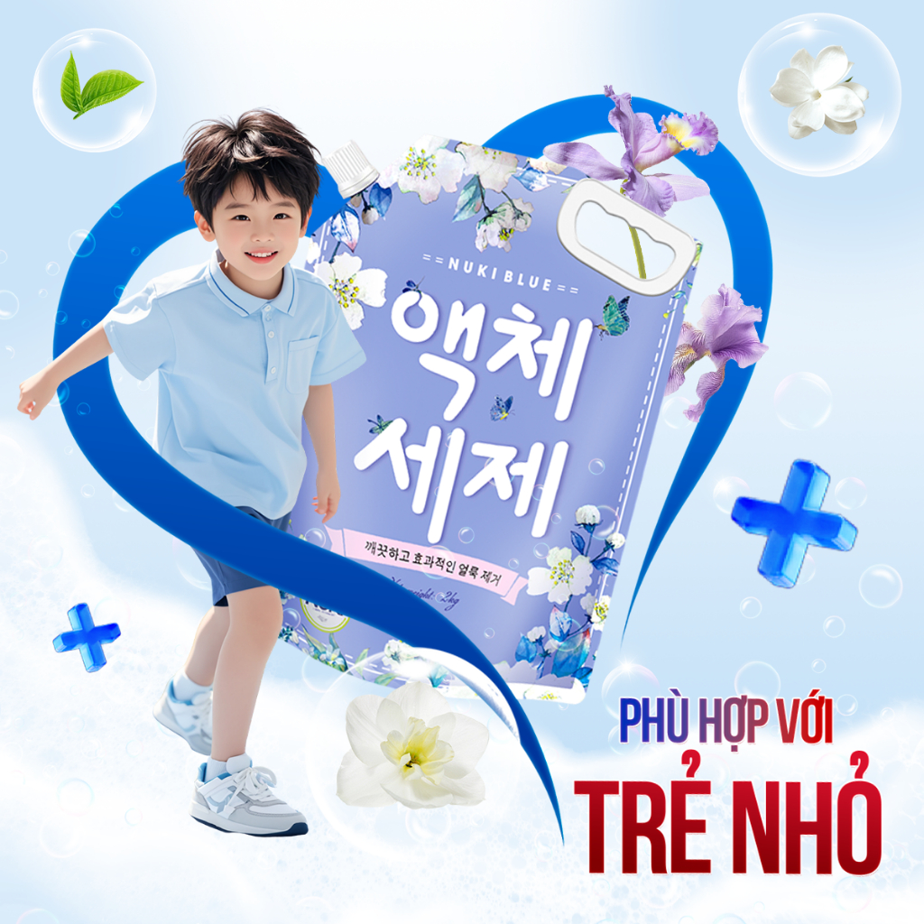 Nước Giặt Công Nghệ Hàn Quốc Thương Hiệu Nuki Blue 2kg Hương Thơm Dịu Nhẹ,Mềm Vải Không Gây Kích Ứng