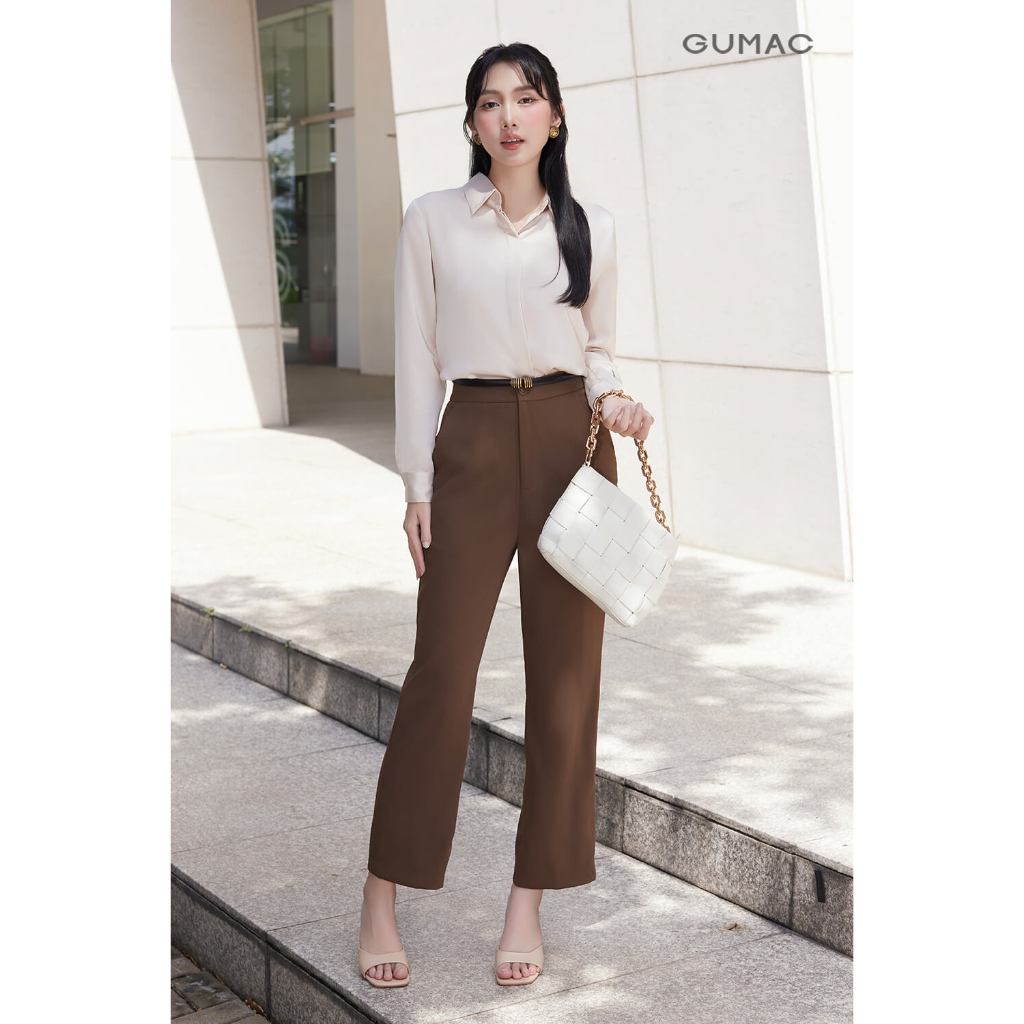 Quần Tây Baggy Nữ GUMAC Kiểu Basic Ống Đứng Có Ủi Ly Vải Tuyết Mưa Cao Cấp Công Sở BQE00005