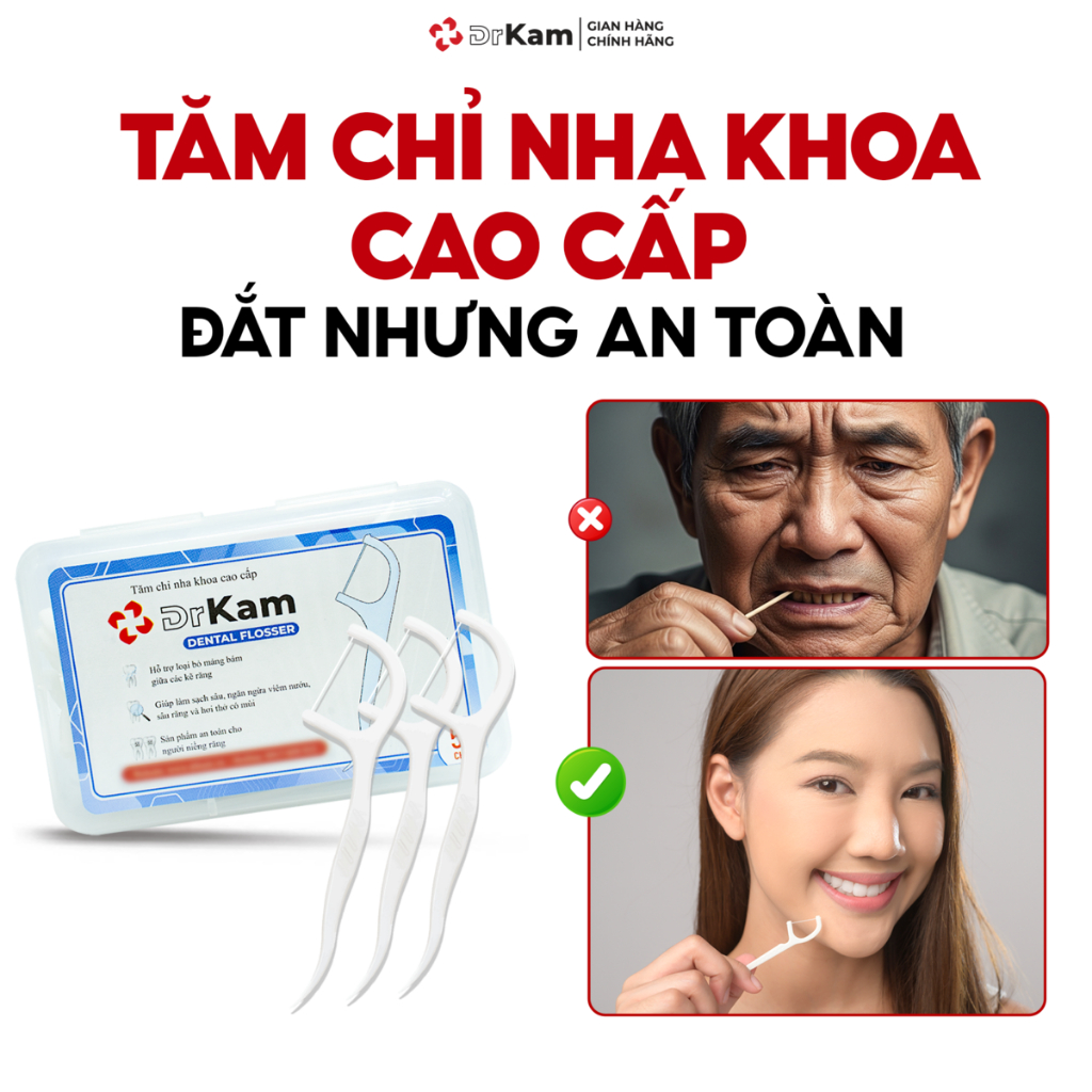 Tăm Chỉ Nha Khoa Cao Cấp DrKam - Làm Sạch Sâu Kẽ Răng - Hàng Chính Hãng Công Ty