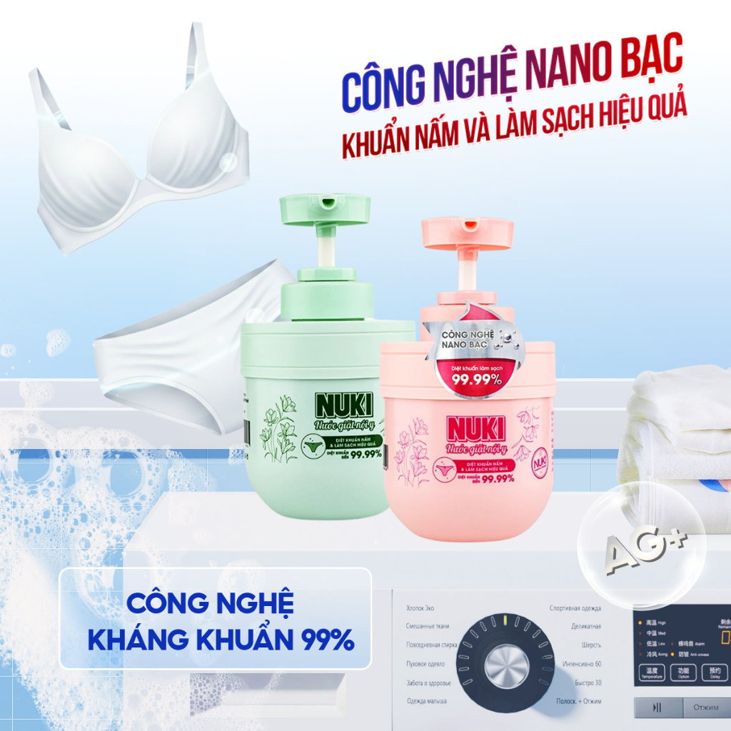 Nước Giặt Đồ Lót Chuyên Dụng Nuki Diệt Khuẩn Công Nghệ Nano Bạc - Chai 300ml An Toàn Cho Da Nhạy Cảm Không Gây Kích Ứng