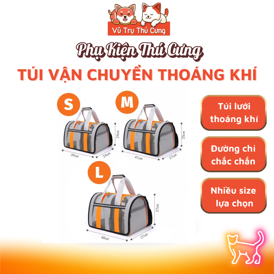 Túi vận chuyển Chó Mèo bằng lưới thoáng khí, nhiều size