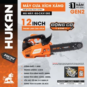 Máy cưa xích xăng 2 thì HUKAN G2-CXX1202, Công suất 1.0kw_25.4cc, Lam xích 12inch, Bảo Hành 1 Năm