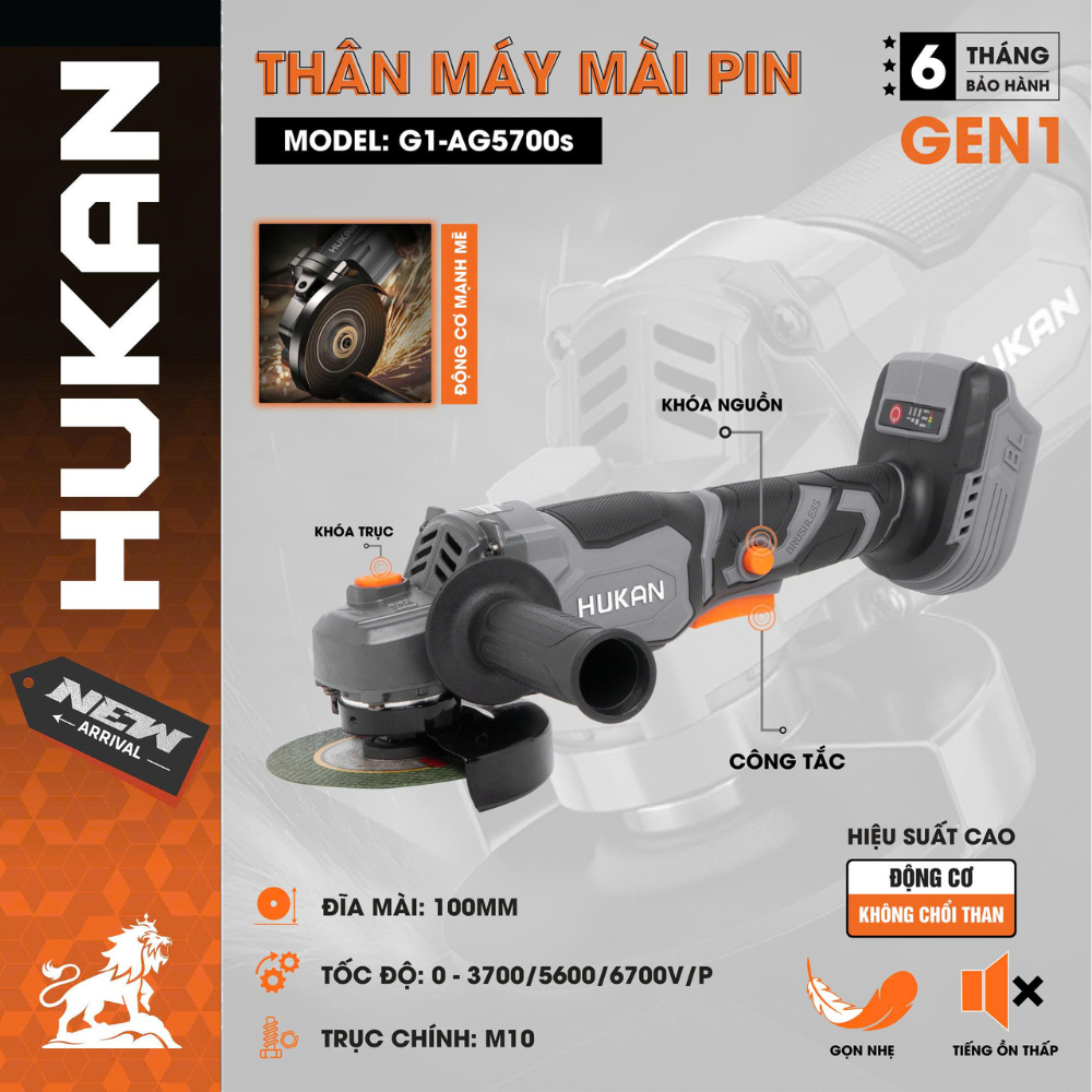 Máy mài 3 tốc độ HUKAN G1-AG5700s, Tốc độ 6700v/p, Không chổi than, Chân pin phổ thông, Chính Hãng