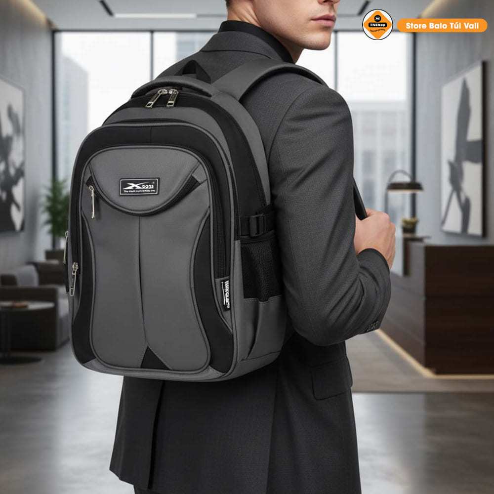 Balo laptop 15.6 inch cao cấp Xbags màu xám phối đen, nhiều ngăn tiện lợi – Xb2004!
