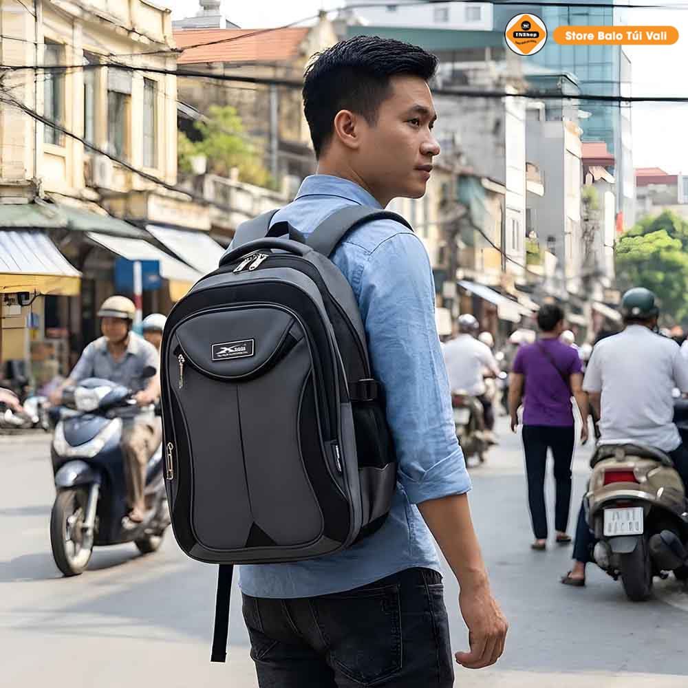 Balo laptop 15.6 inch cao cấp Xbags màu xám phối đen, nhiều ngăn tiện lợi – Xb2004!