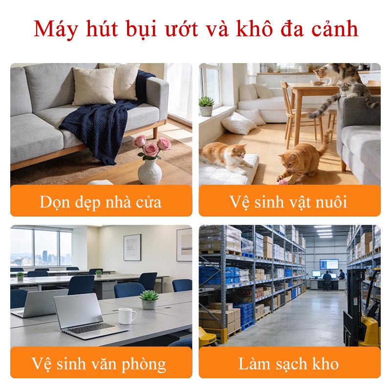 Máy hút bụi công nghiệp Máy hút bụi gia đình công suất lớn 1200Wdung tích 18L tích hợp 3 chế độ Khô - Ướt - Thổi