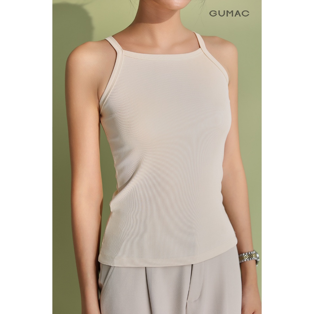 Áo Thun 2 Dây Nữ GUMAC Form Slim Ôm Kiểu Tanktop Viền Bo Cổ Chất Thun Gân Co Giãn ATF05029