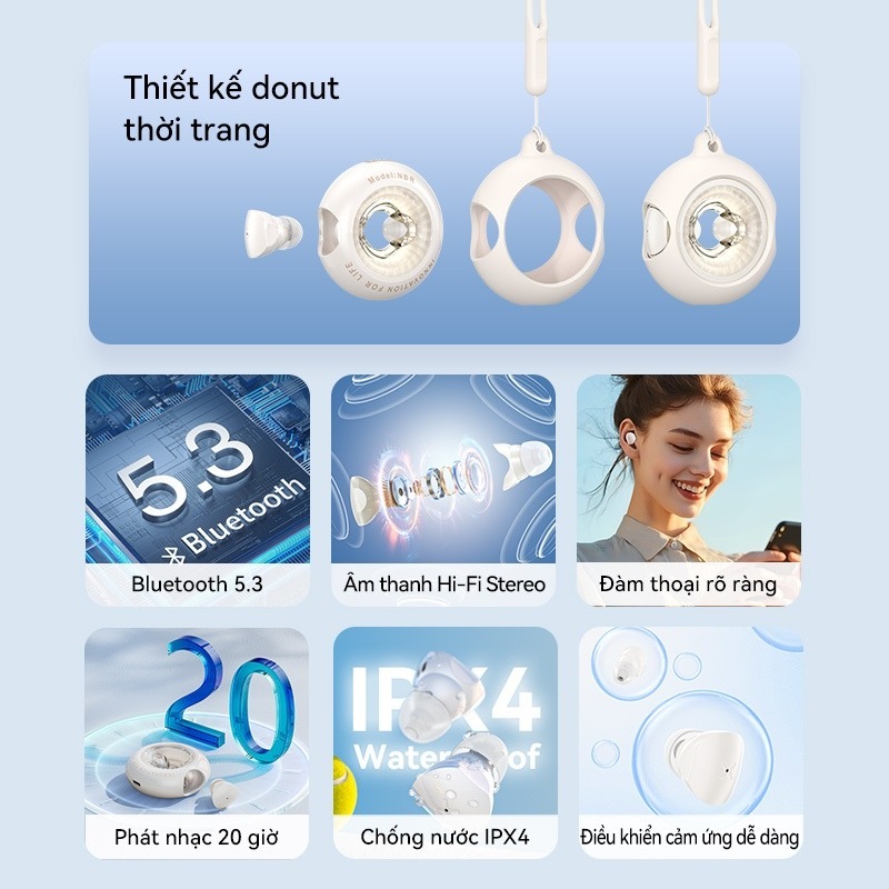 Tai nghe Bluetooth Vention – True Wireless, HiFi Sound Chống Ồn Chống Nước IPX4, Sử Dụng Tới 20 Giờ