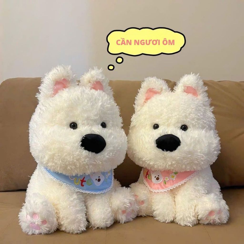 Gấu Bông Cún Đeo Khăn Cổ Dáng Ngồi 45CM Dễ Thương, Thú Nhồi Bông Con Chó Lông Dài Mềm Mại Quà Tặng Cho Bé, Bạn Gái
