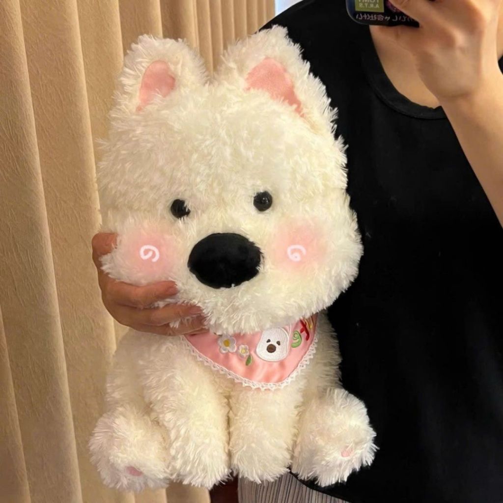Gấu Bông Cún Ngồi Đeo Yếm Cute Dễ Thương, Chó Bông Lông Tuyết Trắng Dài Cao Cấp Babisu Làm Quà Tặng Cho Bạn Gái, Cho Bé