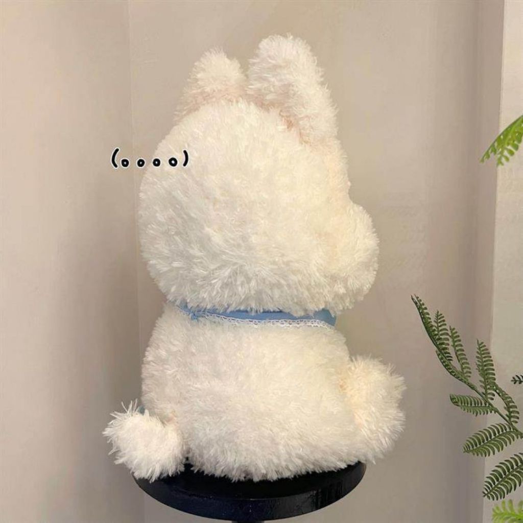 Gấu Bông Chó Bông Lông Dài Đeo Yếm Cute Dễ Thương, Thú Nhồi Bông Cún Trắng Mềm Mại Hisu Làm Quà Tặng Cho Bé, Bạn Gái