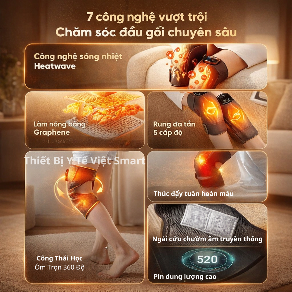 Máy Massage Chân Đầu Gối Không Dây , Máy Mát Xa chườm ấm Hồng Ngoại Giảm Đau Nhức Xương Khớp