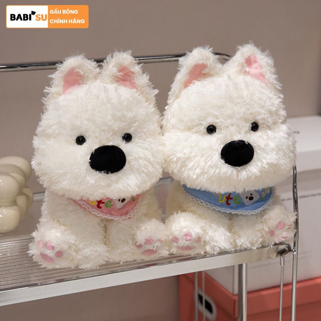 Gấu Bông Cún Ngồi Đeo Yếm Cute Dễ Thương, Chó Bông Lông Tuyết Trắng Dài Cao Cấp Babisu Làm Quà Tặng Cho Bạn Gái, Cho Bé