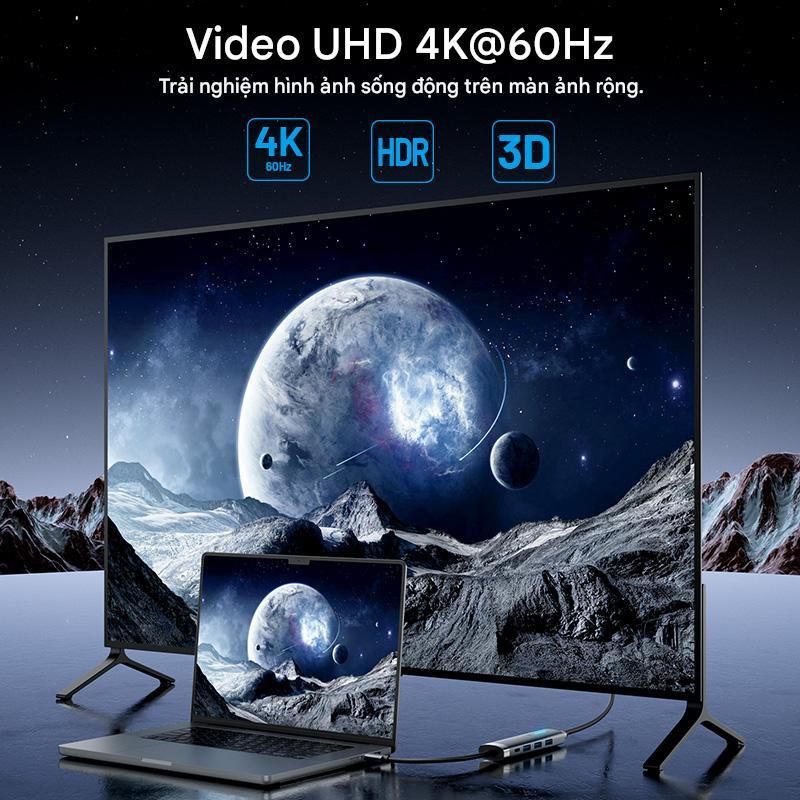Bộ Hub Chuyển Đổi 5 in 1 Vention, 4 Cổng USB 3.0, HDMI 4K@60Hz, Truyền Dữ Liệu 5Gbps , Hỗ Trợ Micro,Cho Máy Tính, Laptop