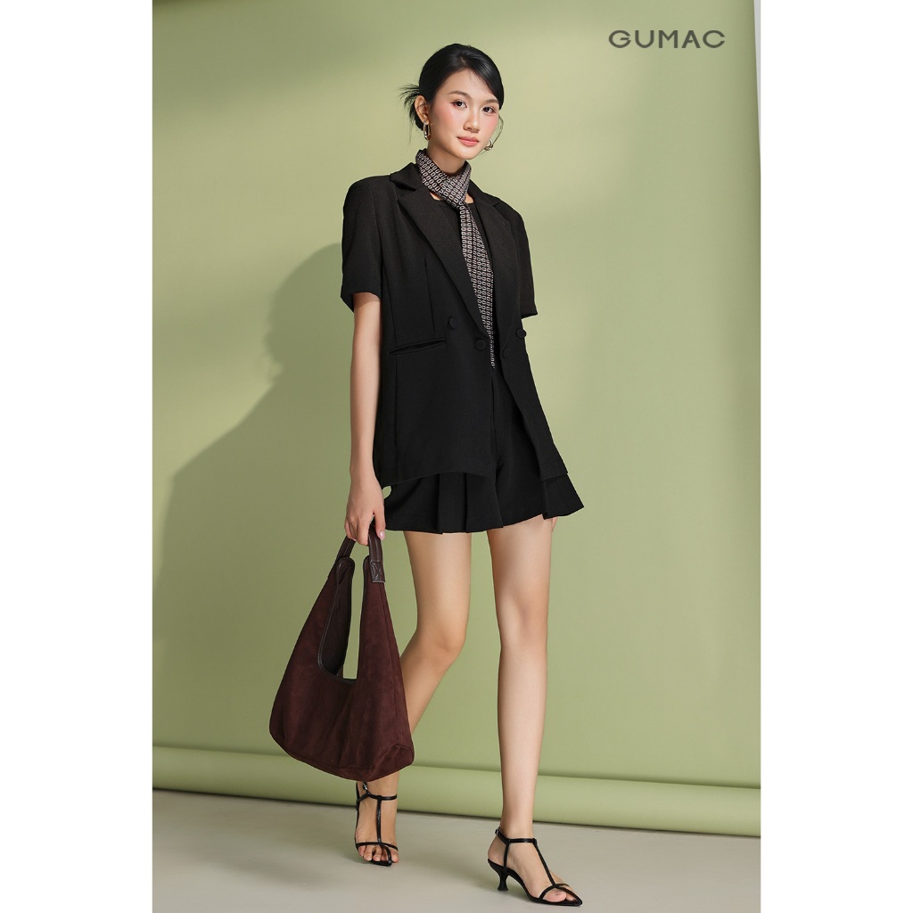 Set Lẻ Áo Blazer Nữ GUMAC Form Suông Tay Ngắn Đệm Vai OWF05043 - Quần Short Xếp Ly 2 Nút Trẻ Trung SHF05041