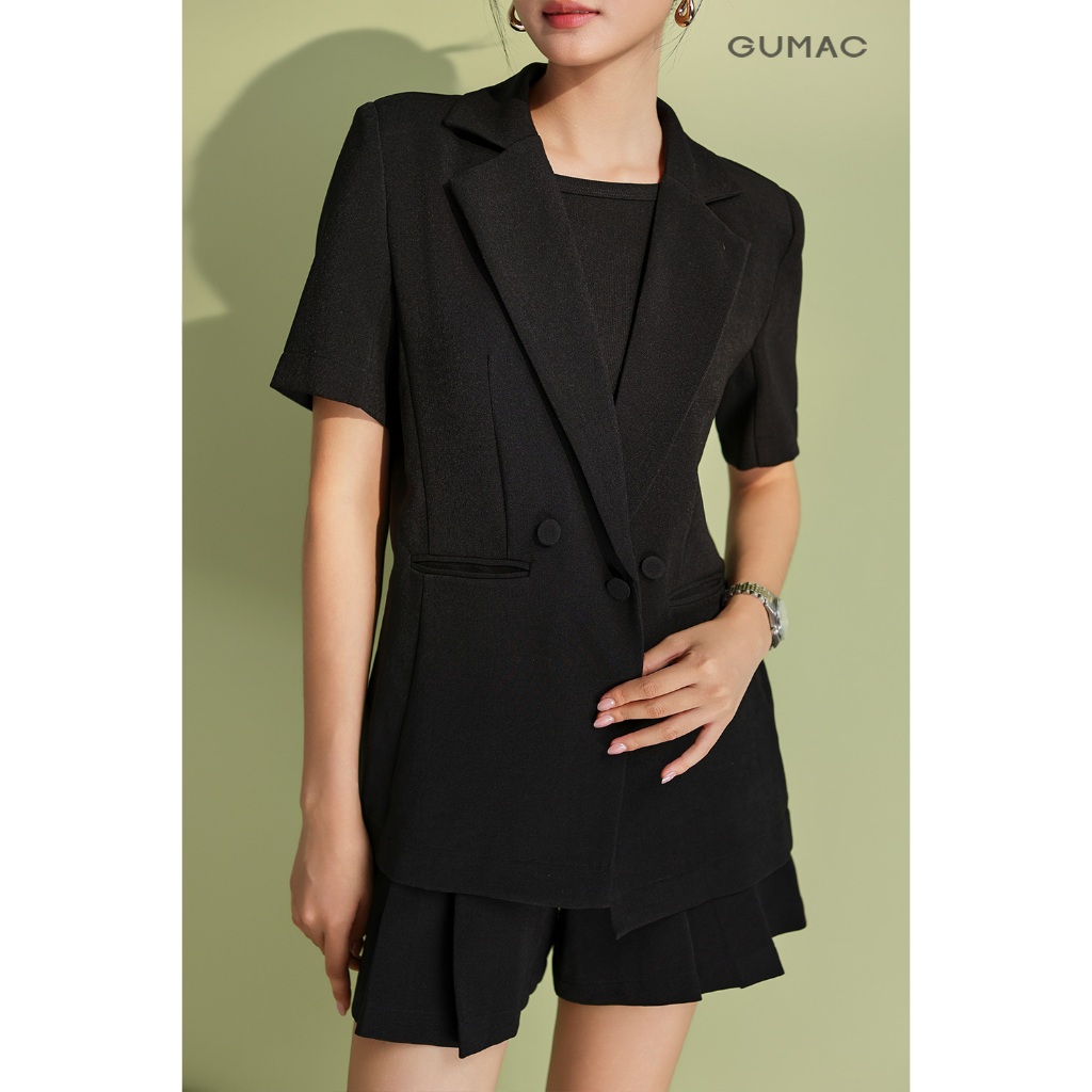 Set Lẻ Áo Blazer Nữ GUMAC Form Suông Tay Ngắn Đệm Vai OWF05043 - Quần Short Xếp Ly 2 Nút Trẻ Trung SHF05041