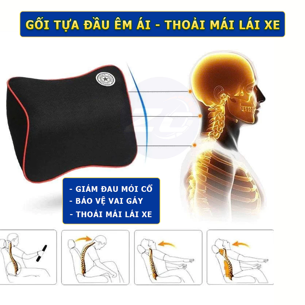 Gối tựa đầu và kê tựa lưng ghế ô tô cao su non nỉ cao cấp chống đau khi đi lái oto xe hơi gối tựa lư