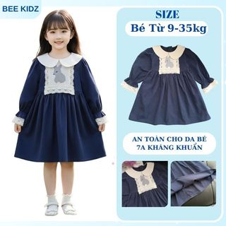 Váy Cho Bé Gái, Váy Cho Bé Thiết Kế Thêu Hình Thỏ Đáng Yêu Phối Ren Tiểu Thư Chất Liệu Cotton Mềm