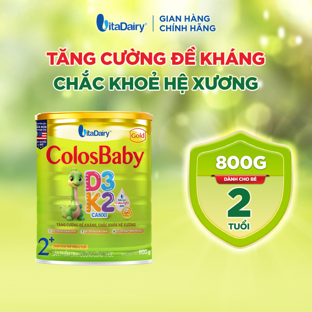 [COMBO 2 LON] Sữa bột ColosBaby D3K2 2+ cho trẻ trên 2 tuổi - Bổ sung dinh dưỡng, hỗ trợ đề kháng - Lon 800g