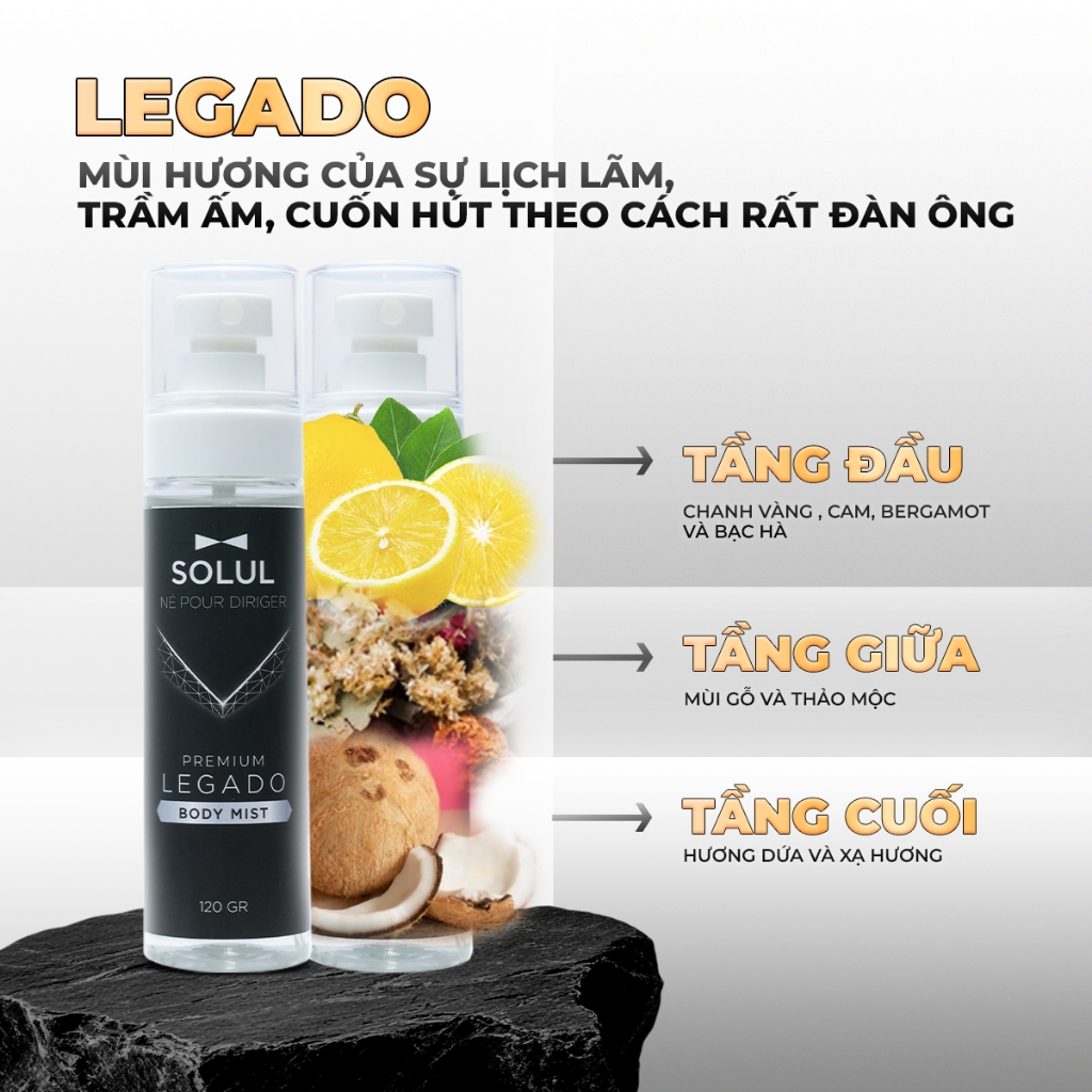 Body mist nam SOLUL xịt thơm toàn thân Hương Nước Hoa Sang Trọng, phóng khoáng, lôi cuốn 120ml