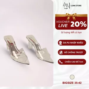 Dép Cao Gót Mũi Nhọn Quai Trong Lume 7cm Da PU Cao Cấp, Đế Cao Su Non Chống Trượt Hàng Nhập Khẩu (DÉP QTNB)