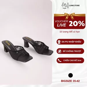 Guốc Nữ Công Sở Quai Lưới LUME Màu Đen Cao 5cm Đế Cao Su Non Chống Trượt Đi Êm Chân Thoải Mái (DÉP QL)