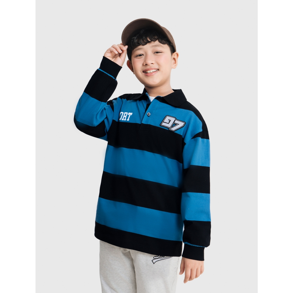 Áo polo bé trai CANIFA dài tay cổ bẻ họa tiết kẻ 2TP25C002