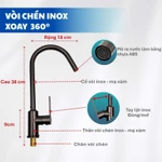Bộ Vòi Rửa Chén Bát Inox Mạ Xám Cao Cấp Creva | CR-403 | Vòi Xoay 360 Độ, Kèm Dây Cấp Inox 304 — ảnh 3