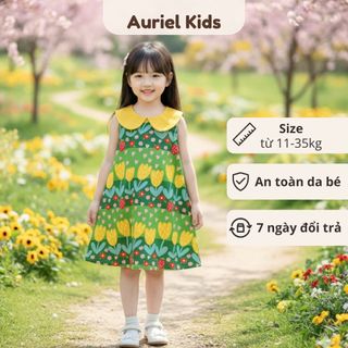 Váy Cho Bé Gái, Váy Sát Nách Cho Bé Gái Thiết Kế Tiểu Thư Họa Tiết Xanh Mát Mẻ Chất Liệu Cotton